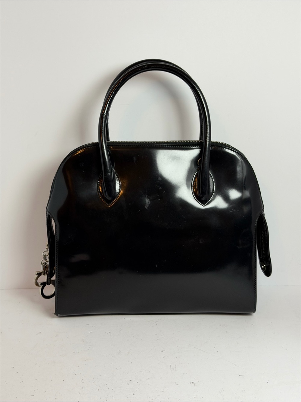 Salvatore Ferragamo Gancini Black Patent Leather Handbag Satchel - Picture 7 of 14